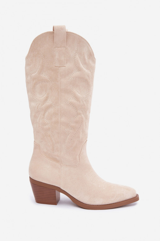 bottes cowboy longues avec talons en couleur ivoire INesly