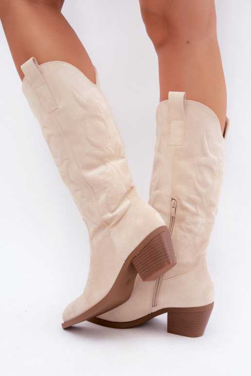 bottes cowboy longues avec talons en couleur ivoire INesly