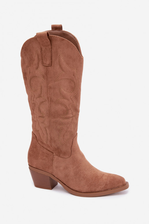 bottes cowboy longues avec talons en couleur marron INesly