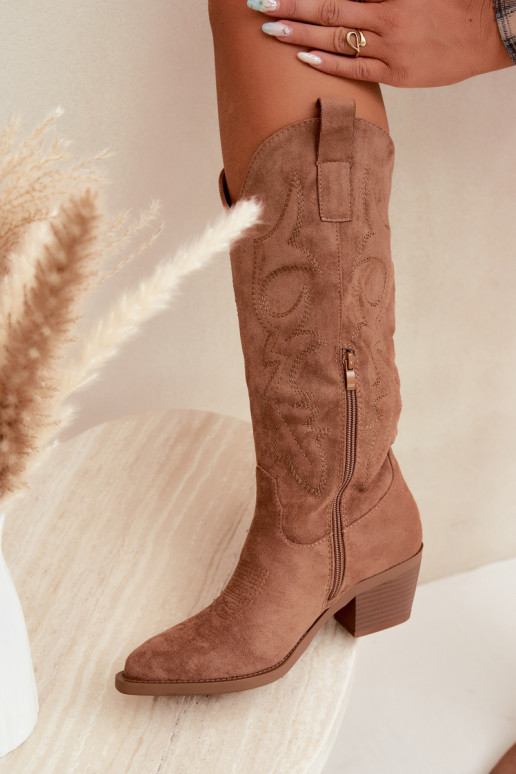 bottes cowboy longues avec talons en couleur marron INesly