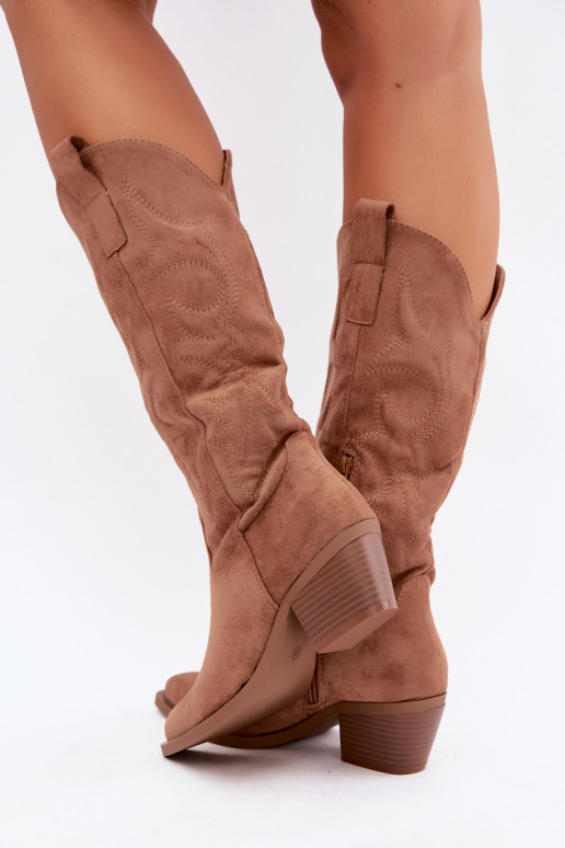 bottes cowboy longues avec talons en couleur marron INesly