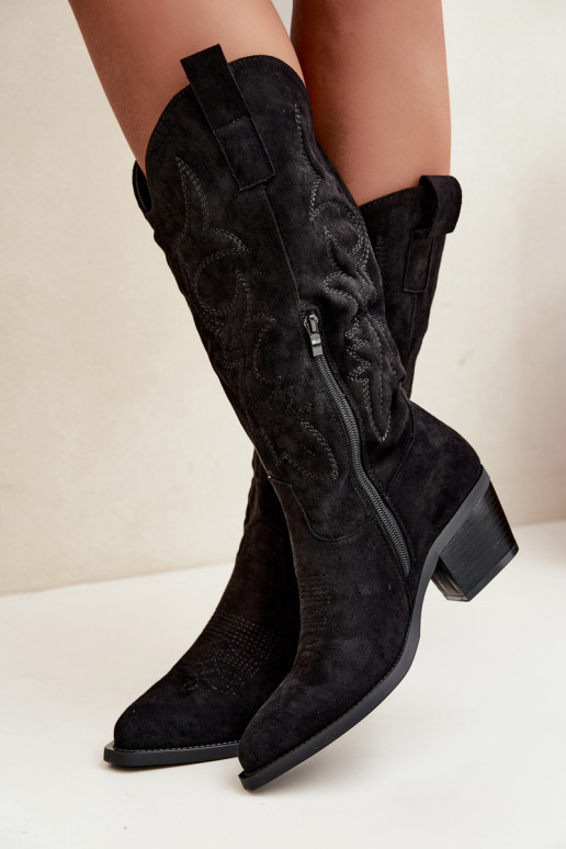 lange Cowboy-Stiefel mit Absatz in schwarzer Farbe INesly