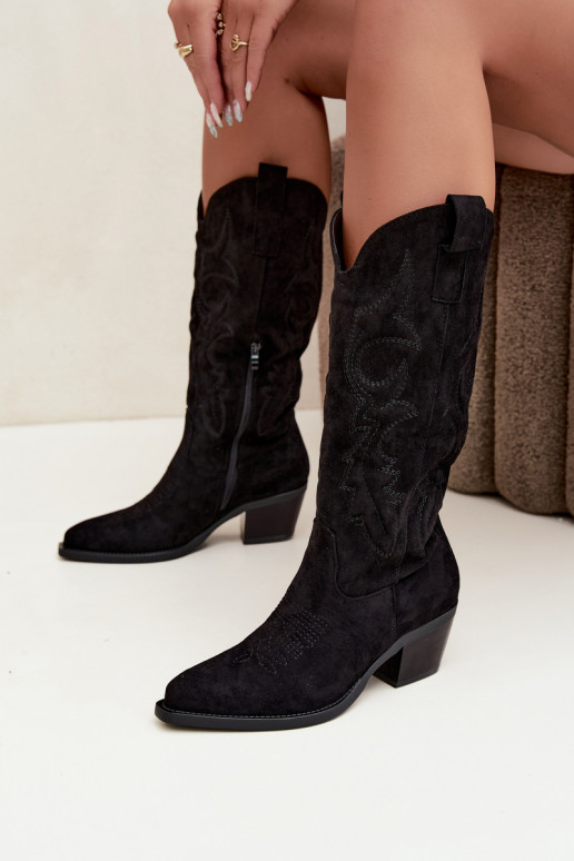 lange cowboy-stijl laarzen met hak in zwarte kleur INesly