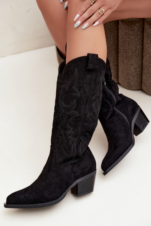 bottes cowboy longues avec talons en couleur noire INesly