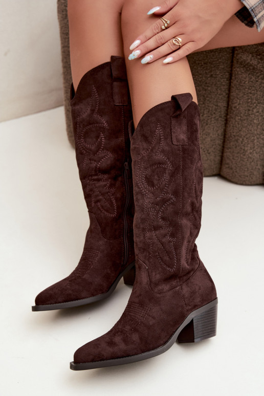 lange Cowboy-Stiefel mit Absatz in Schokoladenfarbe INesly