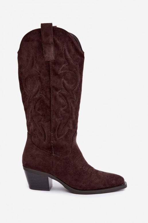 bottes cowboy longues avec talons en couleur chocolat INesly
