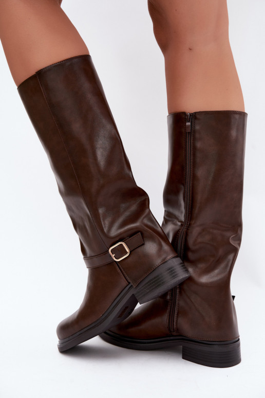bottes longues pour femmes avec boucles en couleur chocolat Elland