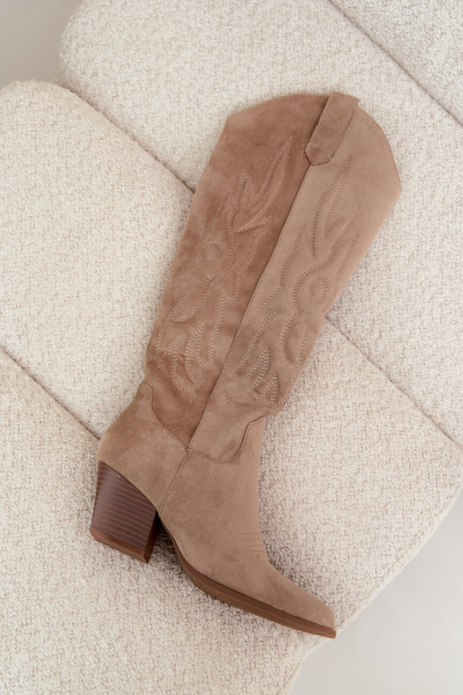 bottes hautes pour femmes de style cowboy avec talons en couleur sable Glenor