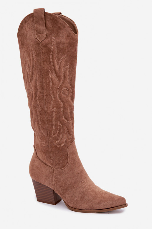 dames cowboy-stijl kniehoogte laarzen met hakken in bruin Glenor