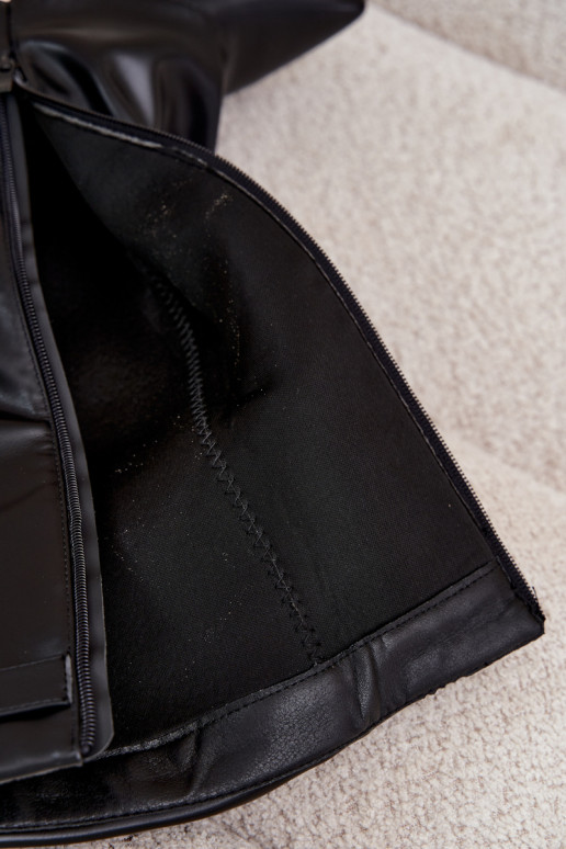 bottes hautes pour femmes avec tige cousue sur un petit talon en simili cuir noir Gisellea