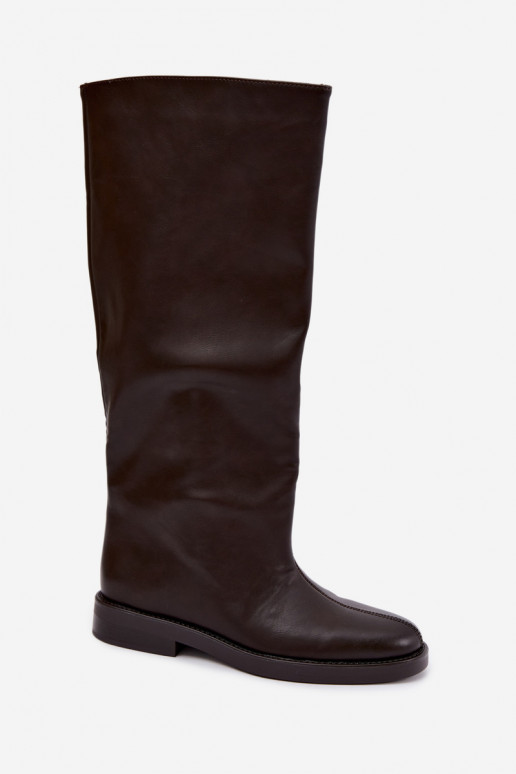 bottes hautes pour femmes avec talons larges et broderie décorative en chocolat Gresa