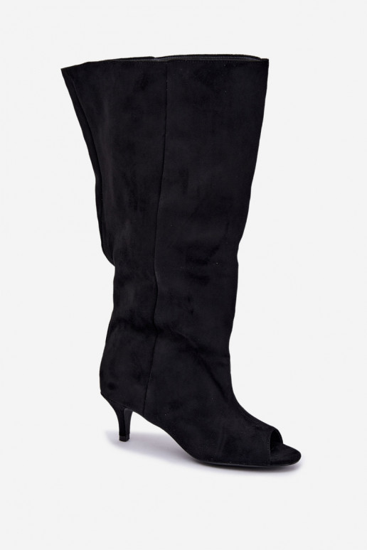 bottes hautes avec tige haute et orteils ouverts avec talons en noir Henya