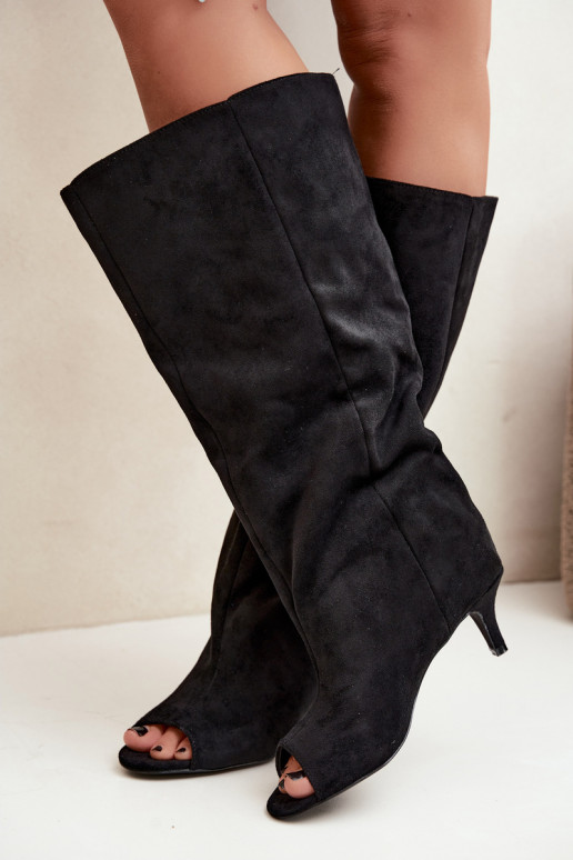 bottes hautes avec tige haute et orteils ouverts avec talons en noir Henya