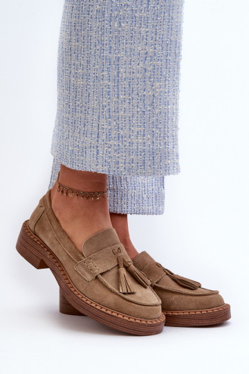 dames suède mocassins met franjes D&A TIN107 in bruin 2