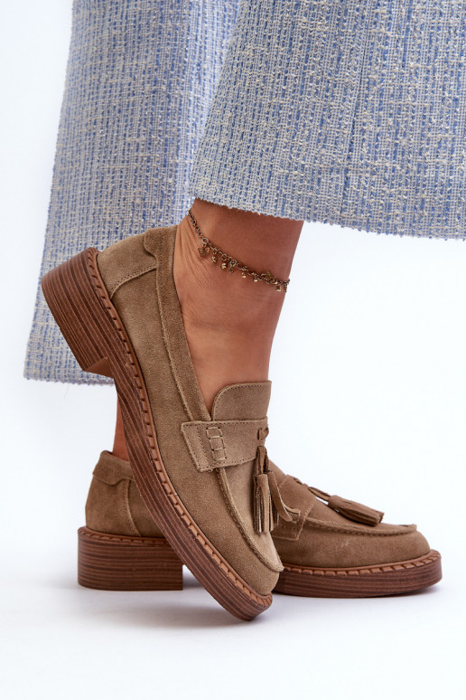 dames suède mocassins met franjes D&A TIN107 in bruin
