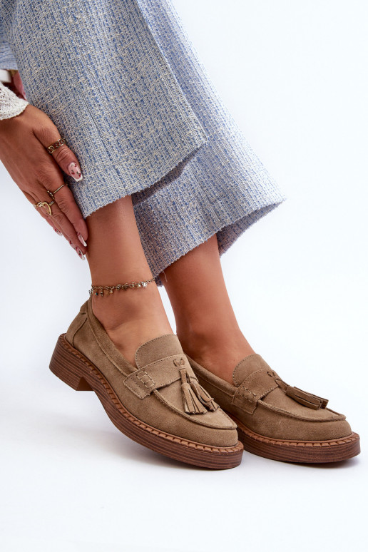 dames suède mocassins met franjes D&A TIN107 in bruin