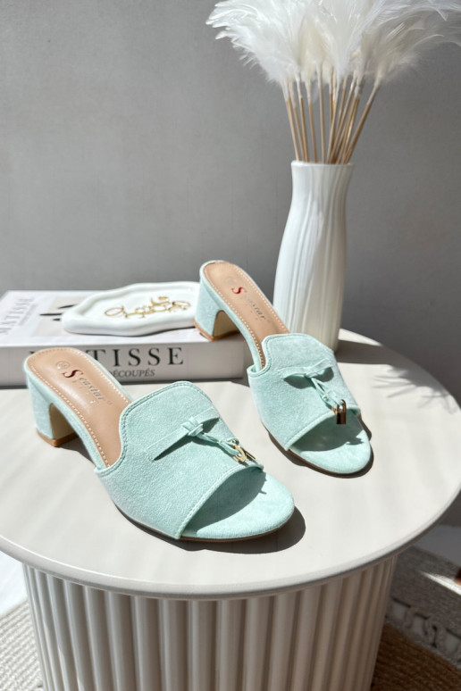 chaussons pour femmes avec talons en daim synthétique en menthe