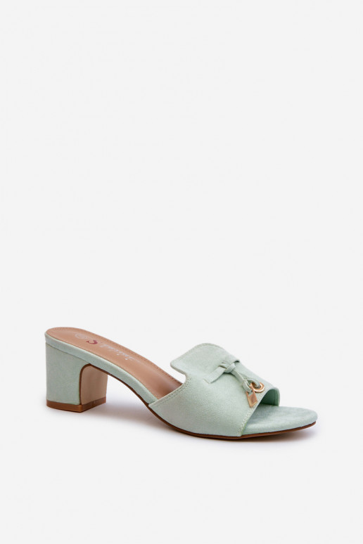 chaussons pour femmes avec talons en daim synthétique en menthe