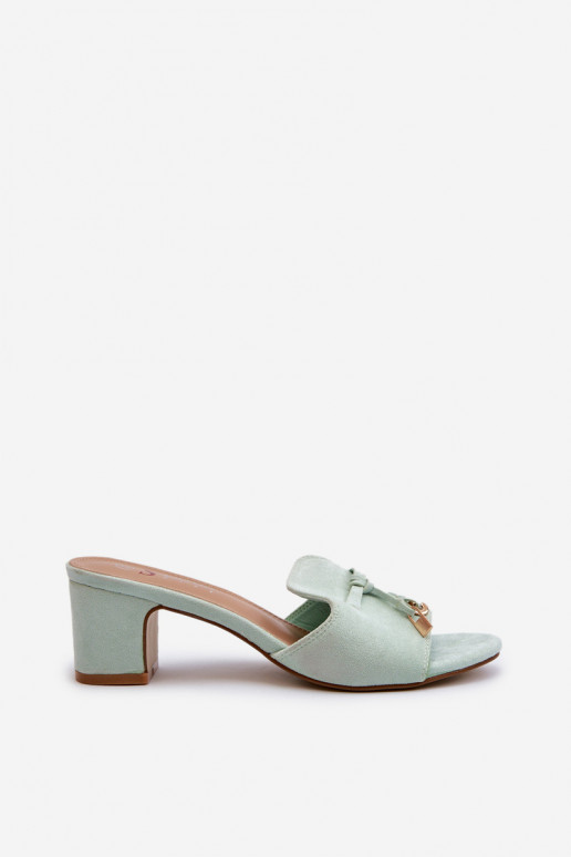 dameslippers met faux-suede hakken in muntkleur