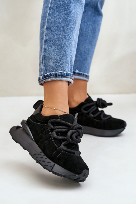 dames suède sneakers met platform en robuuste vetersluiting Artiker 54C1464 in zwart