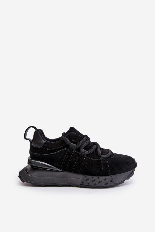 dames suède sneakers met platform en robuuste vetersluiting Artiker 54C1464 in zwart