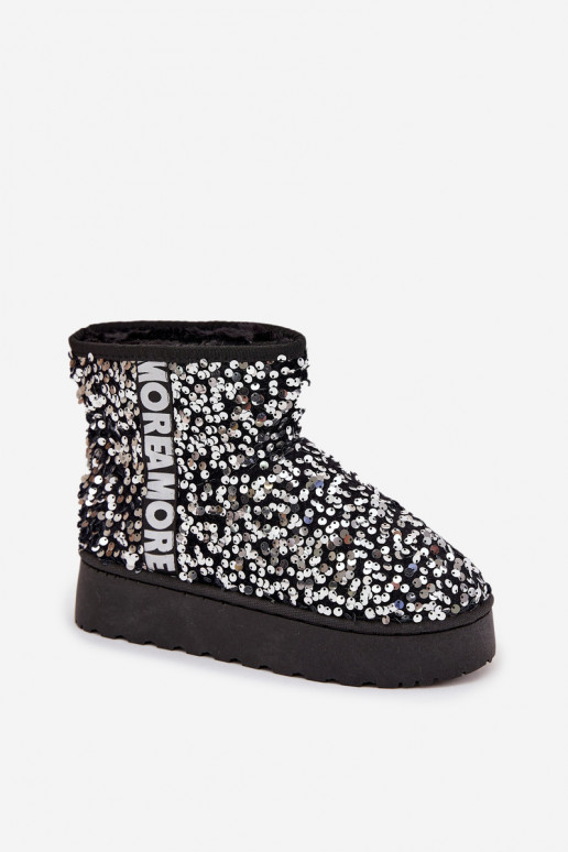 bottes de neige pour femmes avec plateforme, décorées de paillettes en noir et argent
