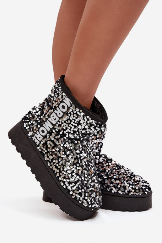 Damen Schneestiefel mit Plattform, verziert mit Pailletten in schwarz und silber
