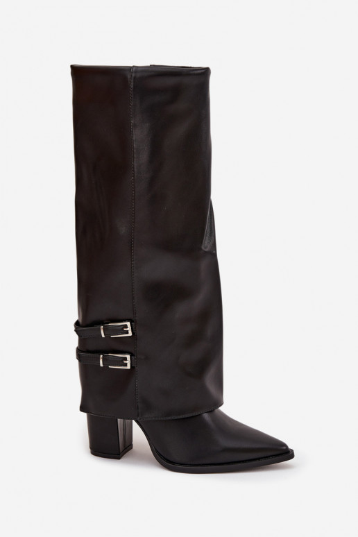 Damen hohe Stiefel mit Absätzen und Schnallen Jessae in schwarz