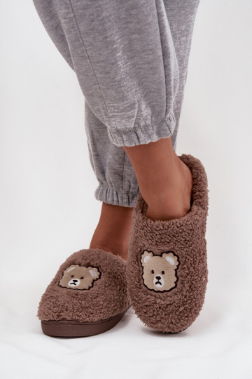 Chaussons pour femmes avec fourrure, couleur chocolat