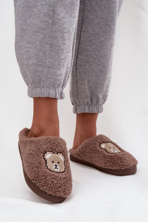 Dames slippers met bont, chocolade kleur