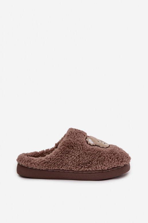 Chaussons pour femmes avec fourrure, couleur chocolat