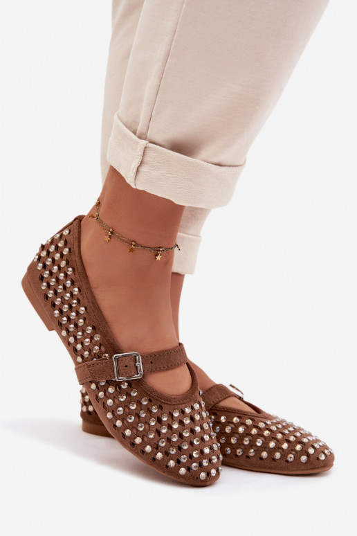 Ballerines marron pour femmes avec éléments ajourés et détails brillants Nilvessa