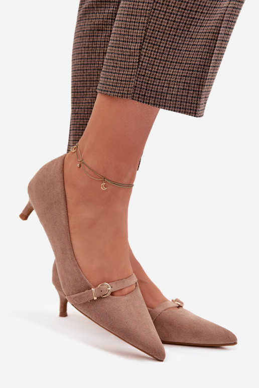 Chaussures beiges pour femmes à petit talon avec talons décorés Pirela