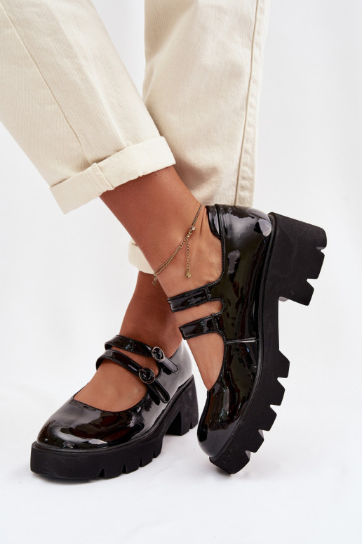 Chaussures noires pour femmes avec effet verni, talons et sangles Kamira