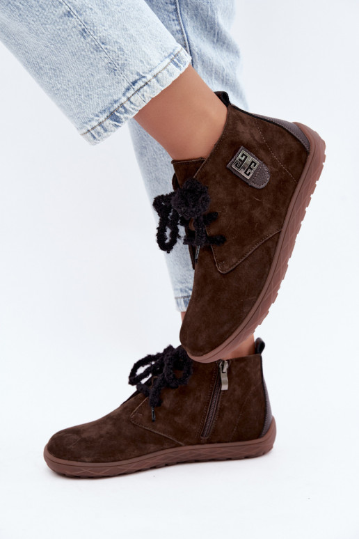 Faux suède barefoot schoenen voor dames in chocoladekleur Abera