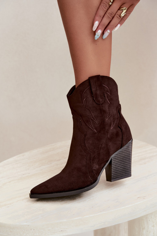 Bottines style cowboy pour femmes avec talons en couleur chocolat Berella