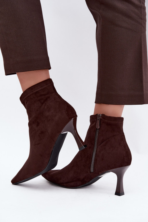 Damen Stiefeletten auf schmalem Absatz mit Nähten in Schokoladenfarbe Clancy