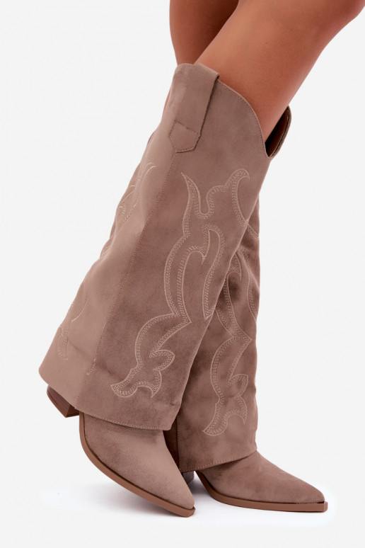 Bottes longues de style cowboy avec talons et tige cousue en couleur kaki Irella