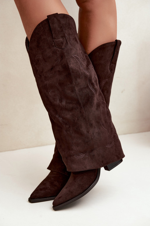 Bottes longues de style cowboy avec talons et tige cousue en couleur chocolat Irella