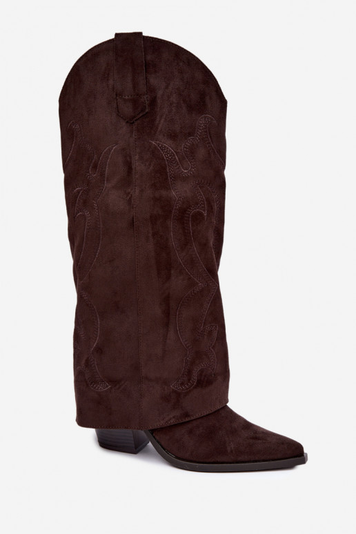 Bottes longues de style cowboy avec talons et tige cousue en couleur chocolat Irella