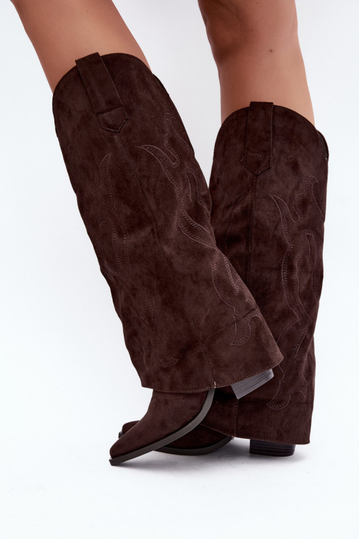 Bottes longues de style cowboy avec talons et tige cousue en couleur chocolat Irella