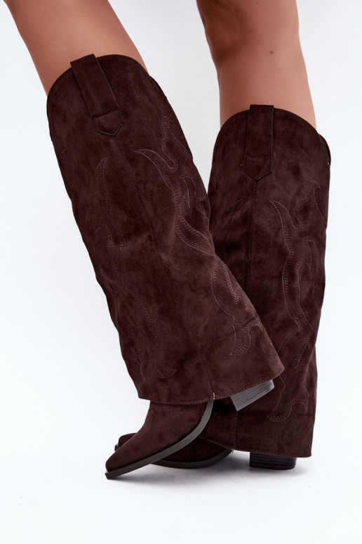 Bottes longues de style cowboy avec talons et tige cousue en couleur chocolat Irella