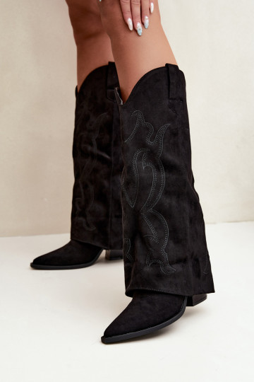 Bottes longues de style cowboy avec talons et tige cousue en couleur noire Irella