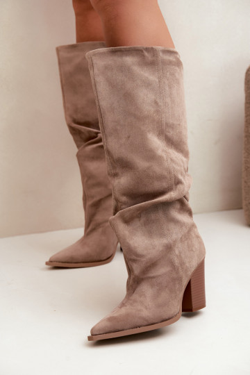 Bottes chaki à talons et volants Jensy