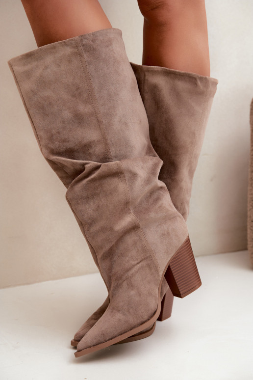 Bottes chaki à talons et volants Jensy