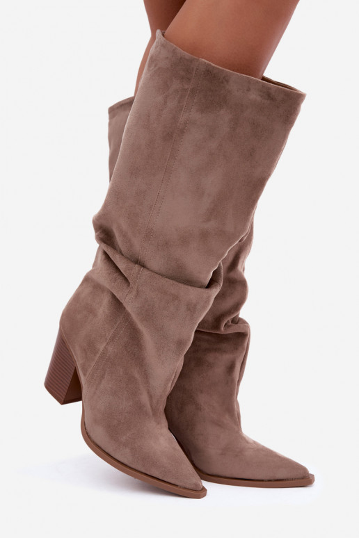 Bottes chaki à talons et volants Jensy