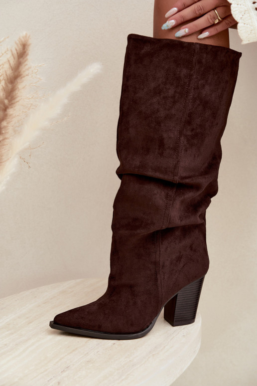 Bottes chocolat à talons et volants Jensy