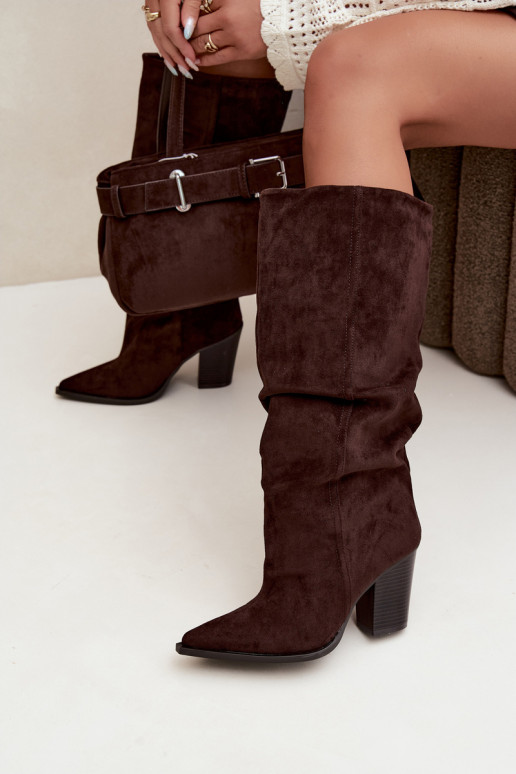 Bottes chocolat à talons et volants Jensy