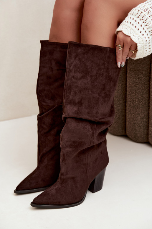 Bottes chocolat à talons et volants Jensy