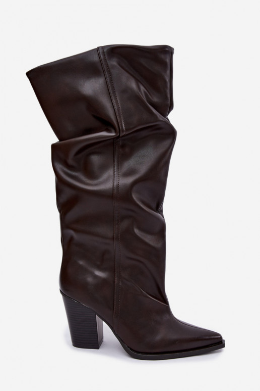 Bottes chocolat à talons et volants en simili cuir Jensy